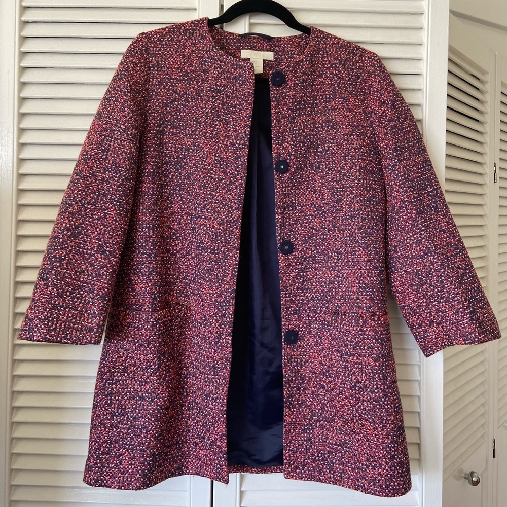 H&M Multicolor Knit Jacket with Snap Buttons and Front Pockets - Size 4